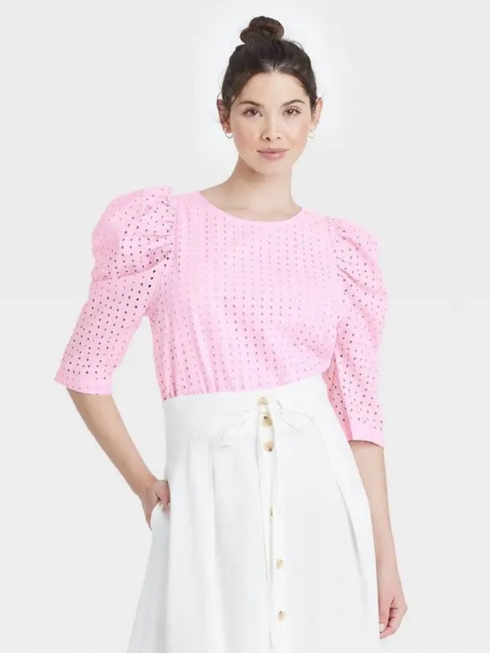 a new day Pink Eyelet Puff-Sleeve Top